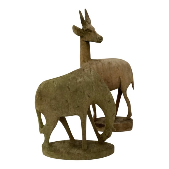 Vintage Hand-Carved Wooden Antelope Figurines – Set of 2 - Picture 11 of 12